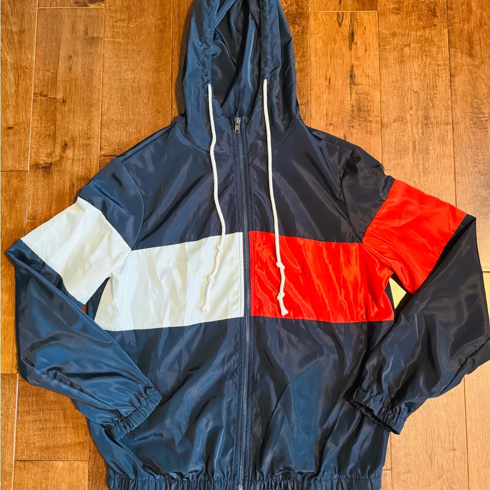 SHEIN Navy and Red Colorblock Windbreaker